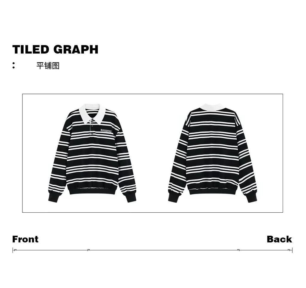 Black & White Striped Layered Polo Sweatshirt