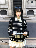 Black & White Striped Layered Polo Sweatshirt - styled view