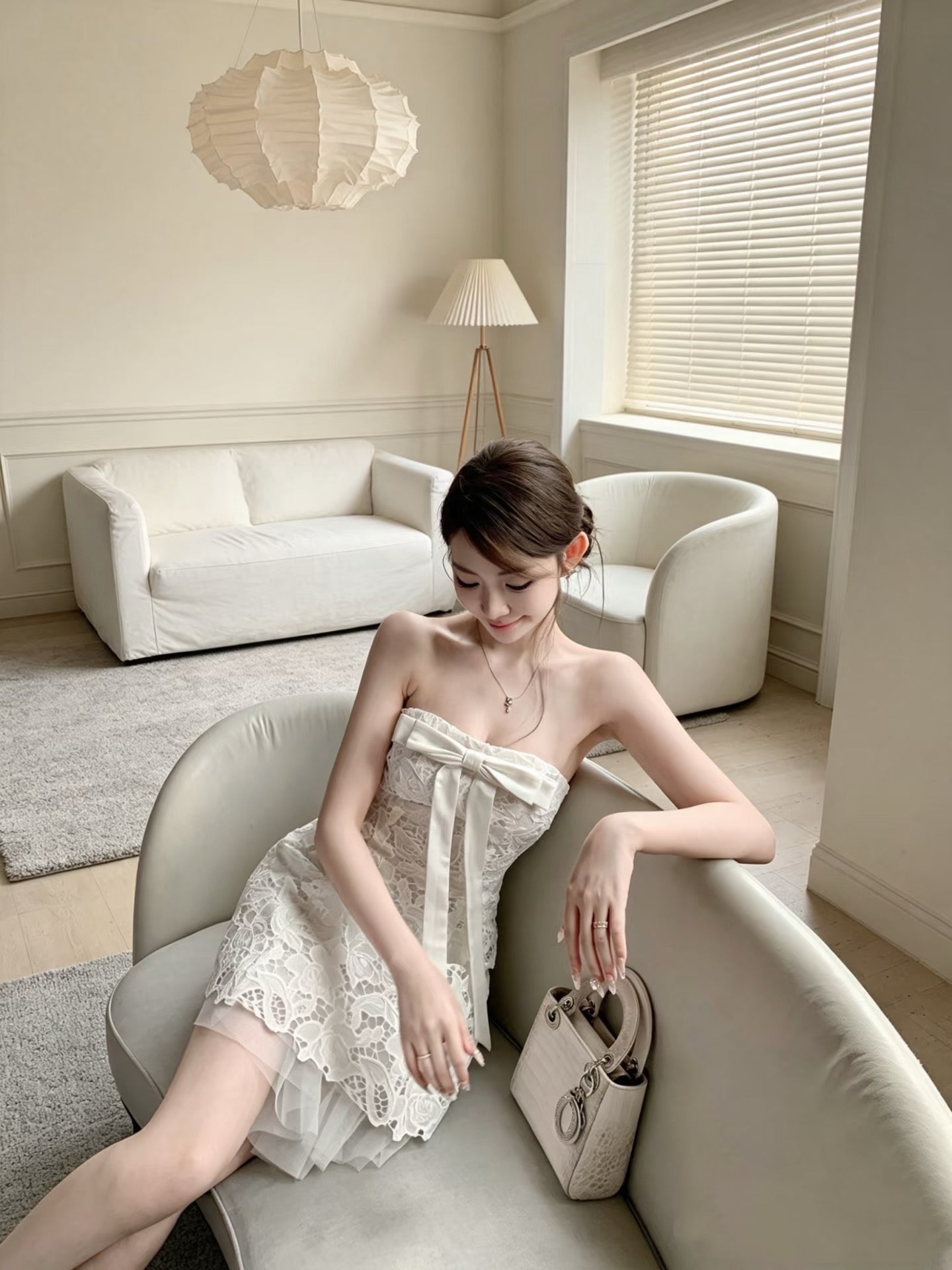 Soft Lace Strapless Mini Dress