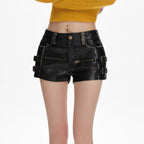 Ryder Buckle Faux Leather Shorts - close-up