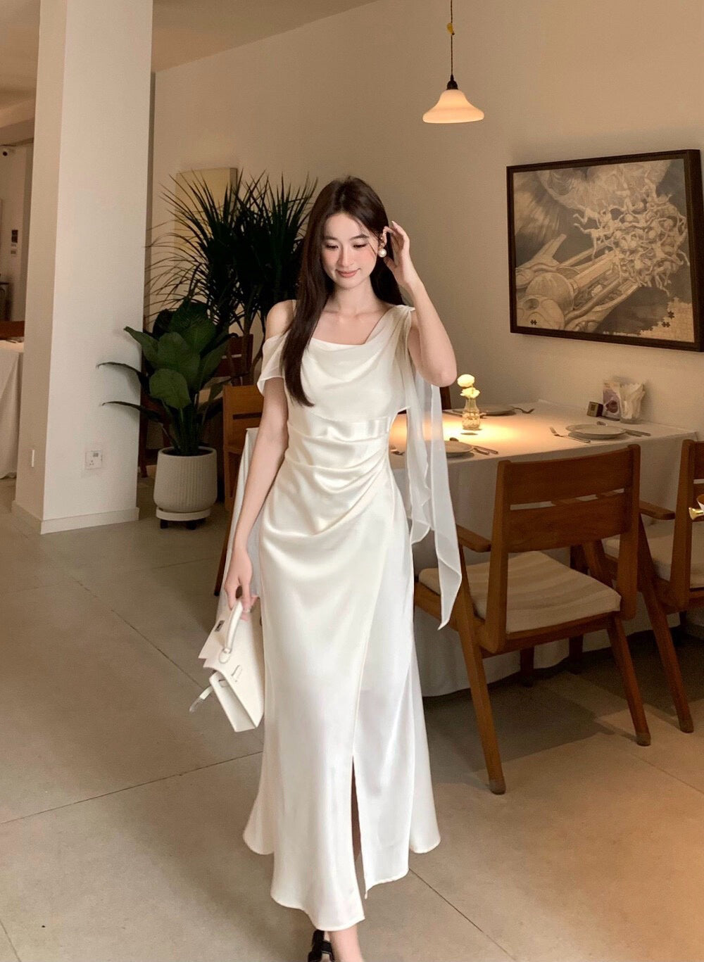 Soft Asymmetric Ruffle Midi Dress