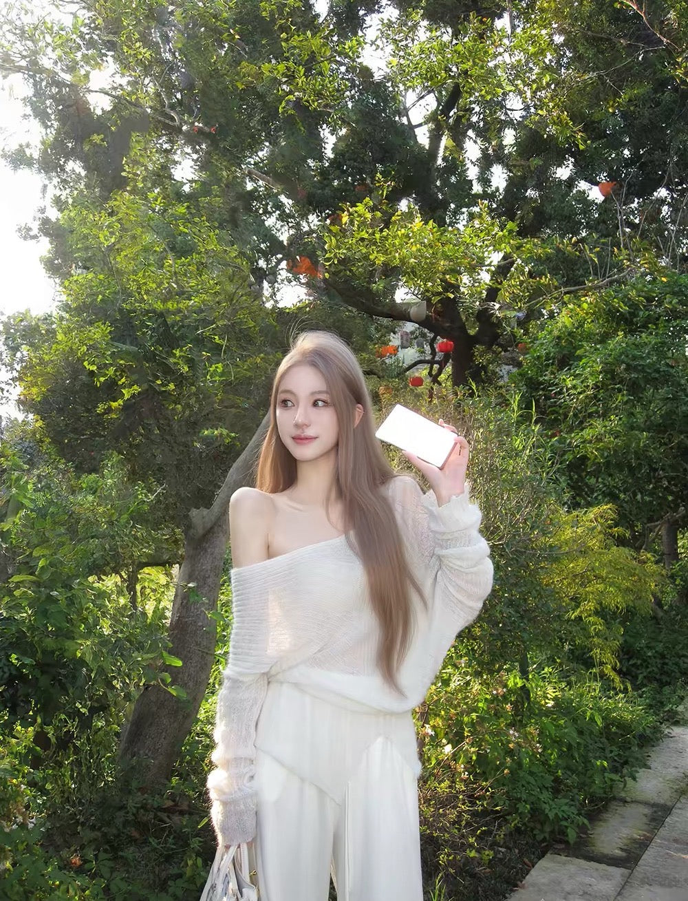 Cloudy Off-Shoulder Knit Top - front view