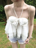 蜇光古匣/Lace Layer Ribbon Halter Top