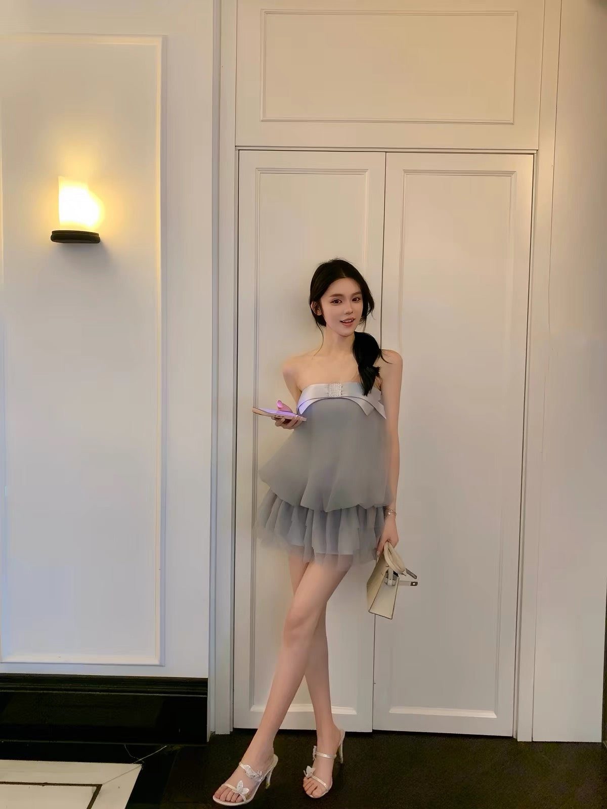 Sea Salt Strapless Bow Bubble Top