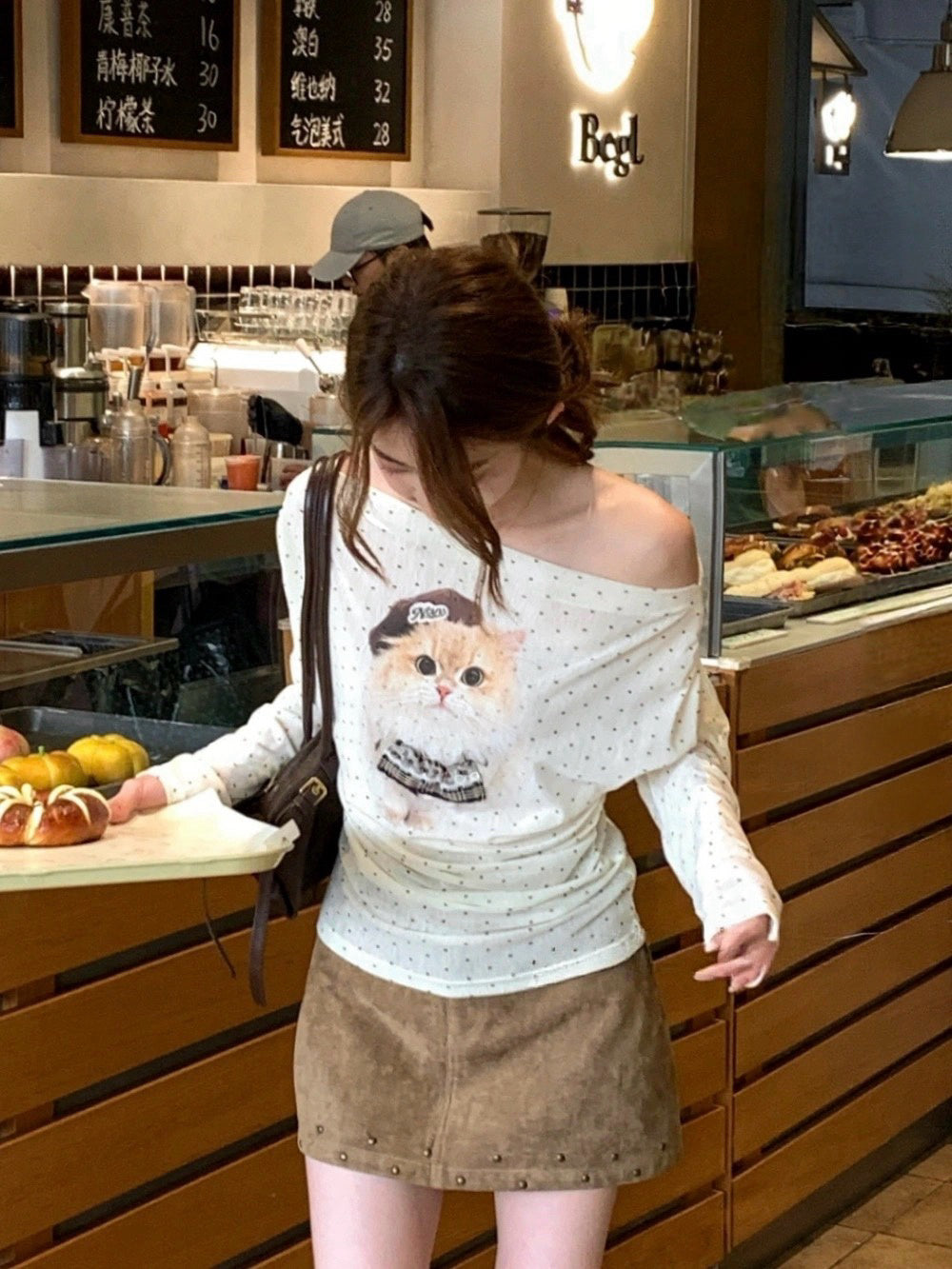 Mischief Kitty Off-Shoulder Top - styled view