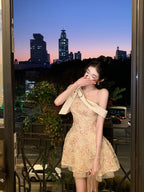 Rosalie One-Shoulder Lace Mini Dress - styled view