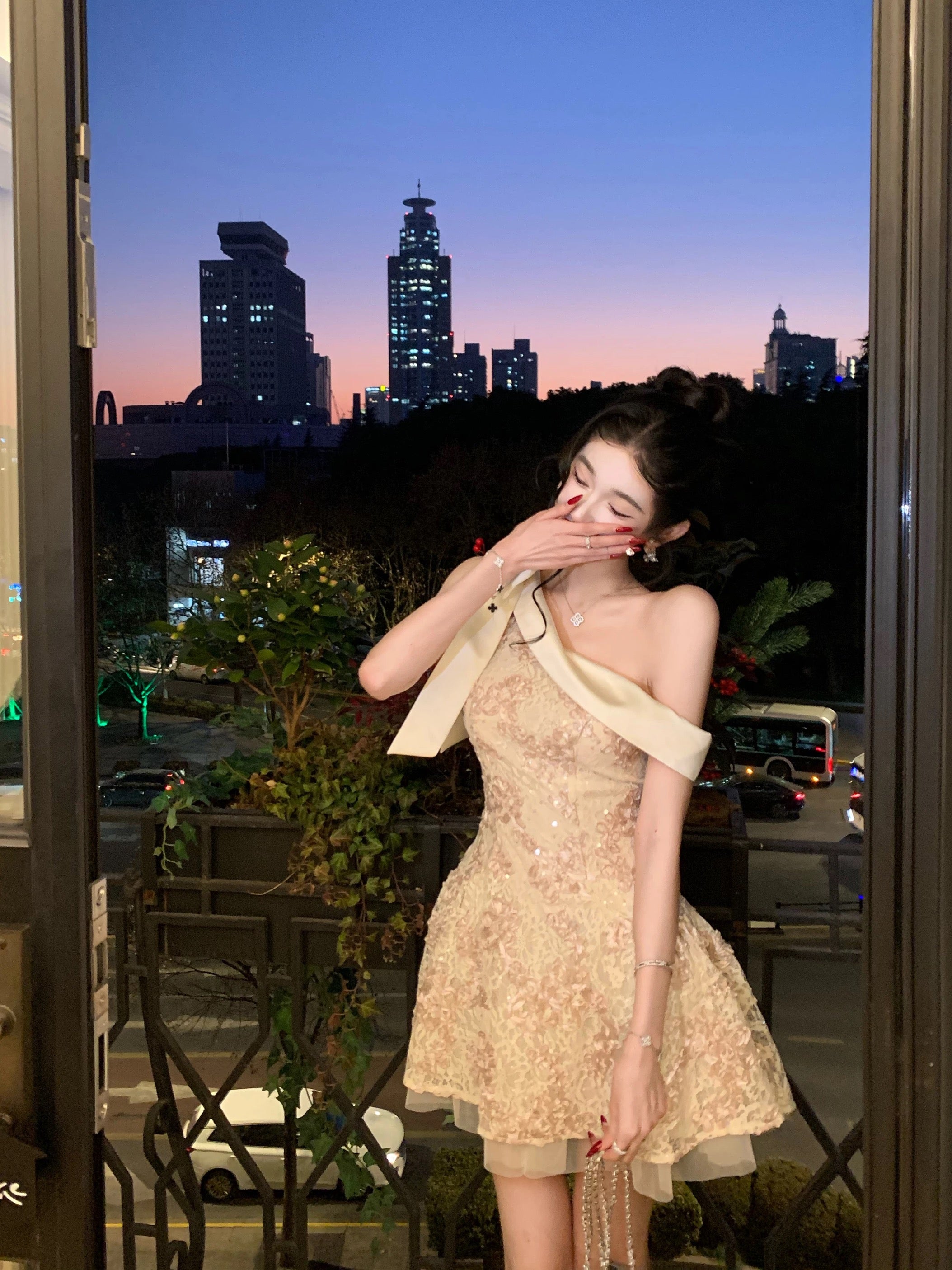 浅樱晚香玉/Rosalie Lace Mini Dress