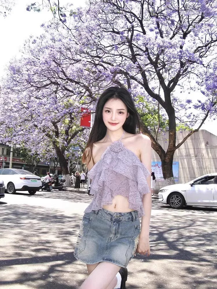 Rosalie Ruffle Halter Top – Lavender Mist