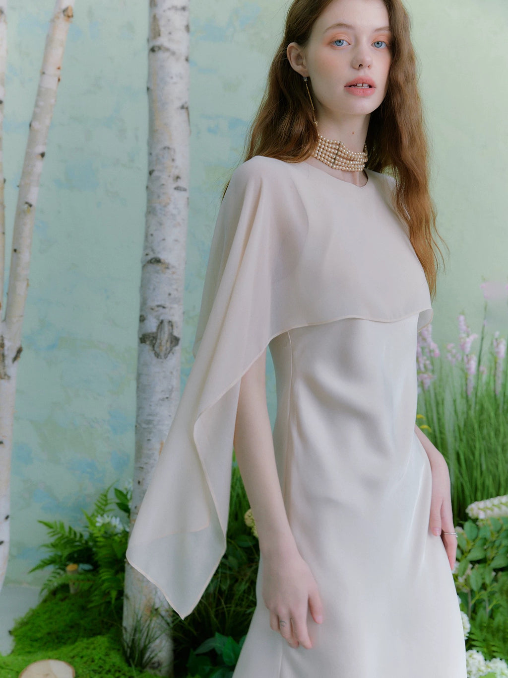 Fluid Drape Cape Maxi Dress