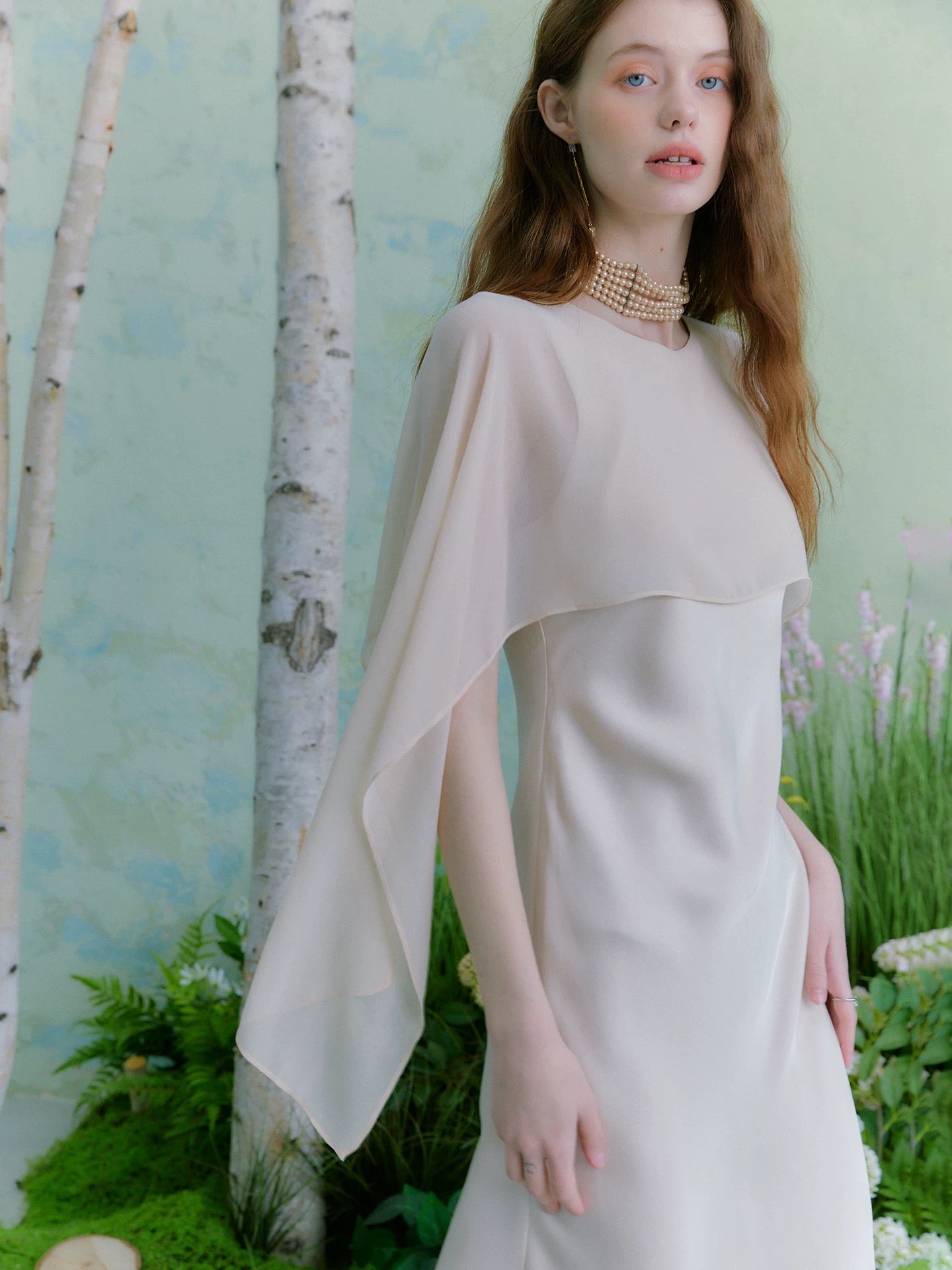 Fluid Drape Cape Maxi Dress
