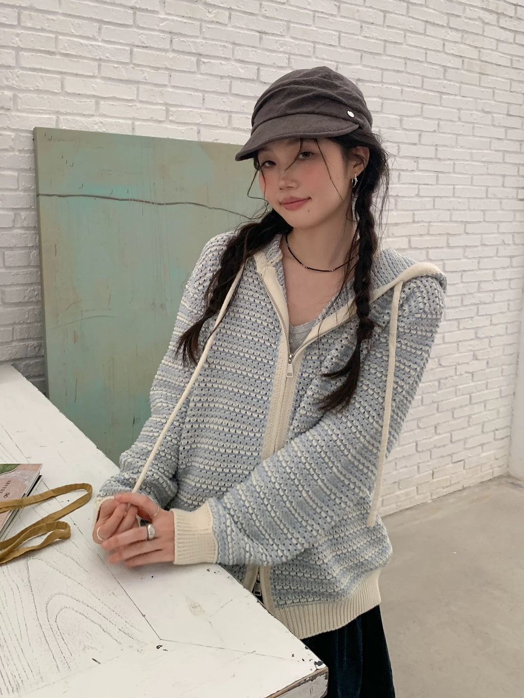 Daydream Contrast Knit Hoodie - detail view