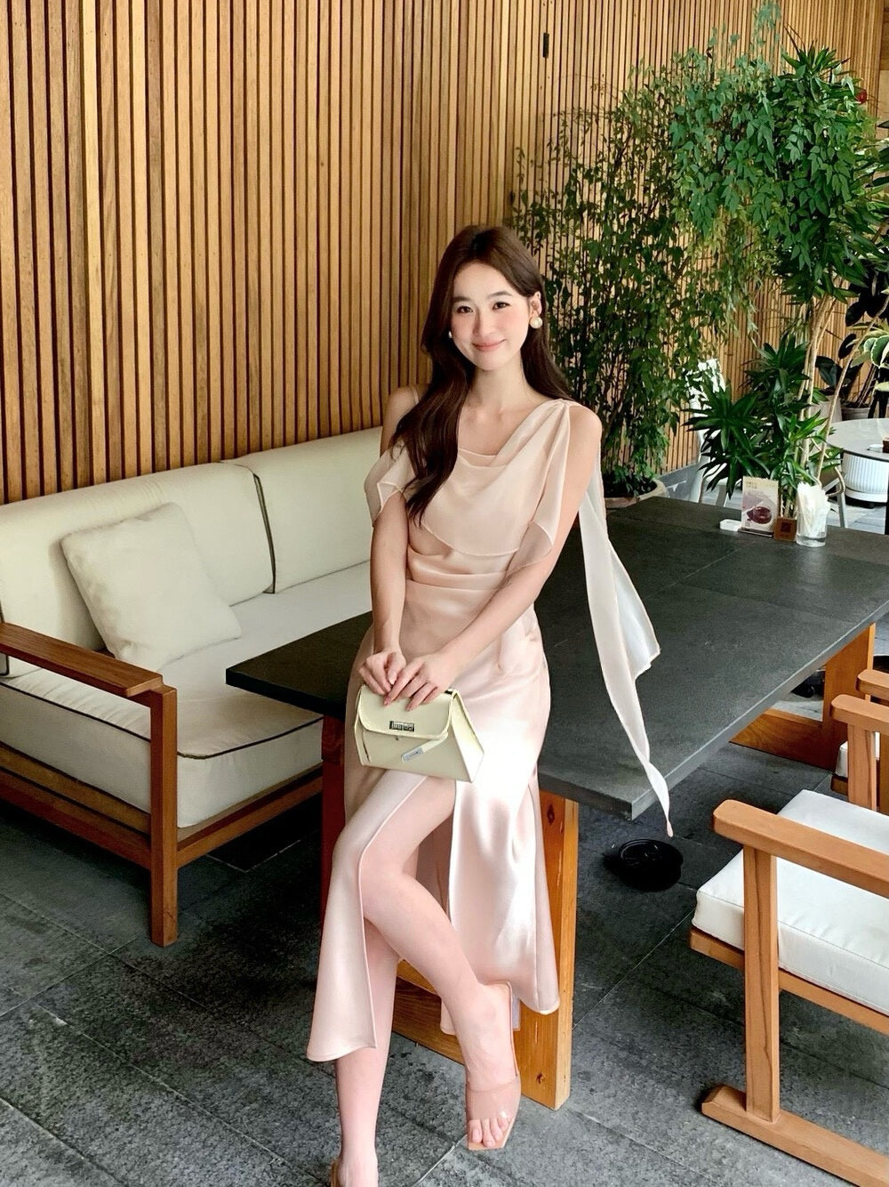 Soft Asymmetric Ruffle Midi Dress