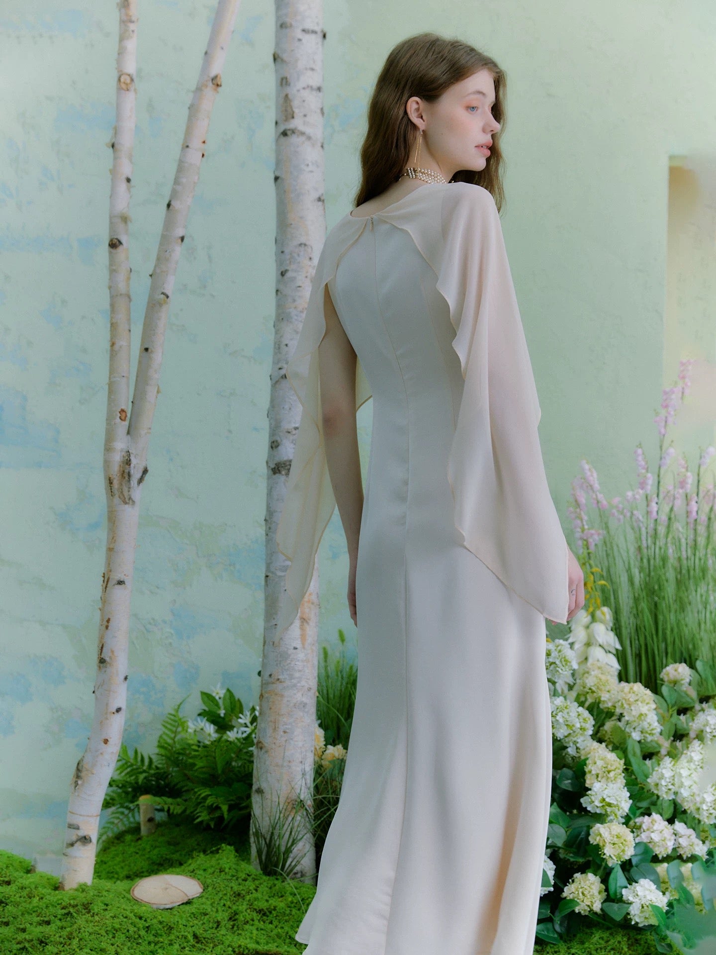 Fluid Drape Cape Maxi Dress