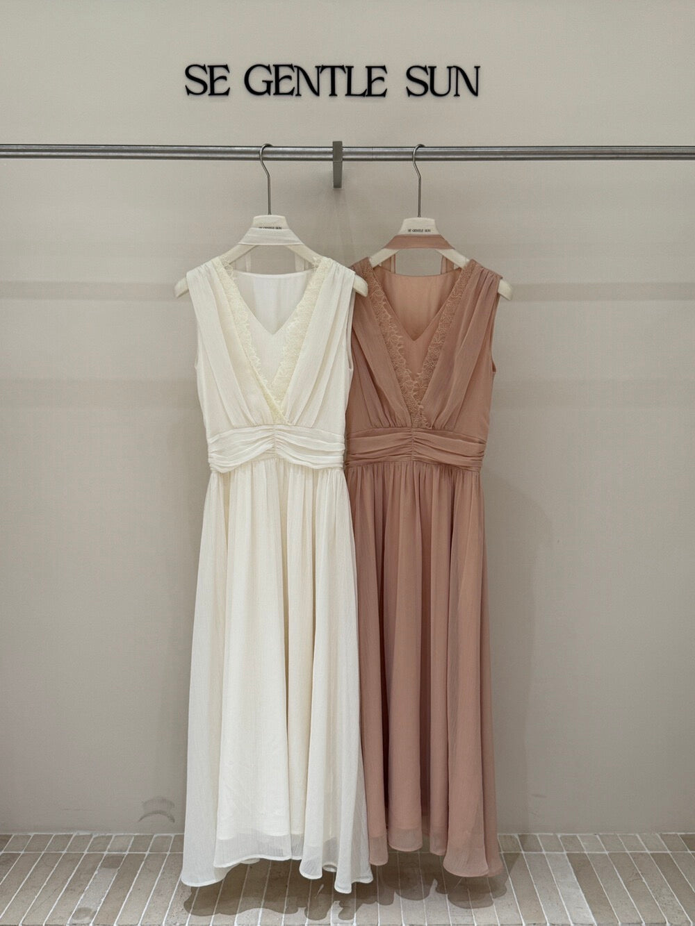 Rosé Lace Chiffon Maxi Dress