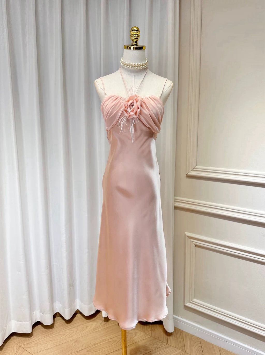 Rosette Satin Midi Dress