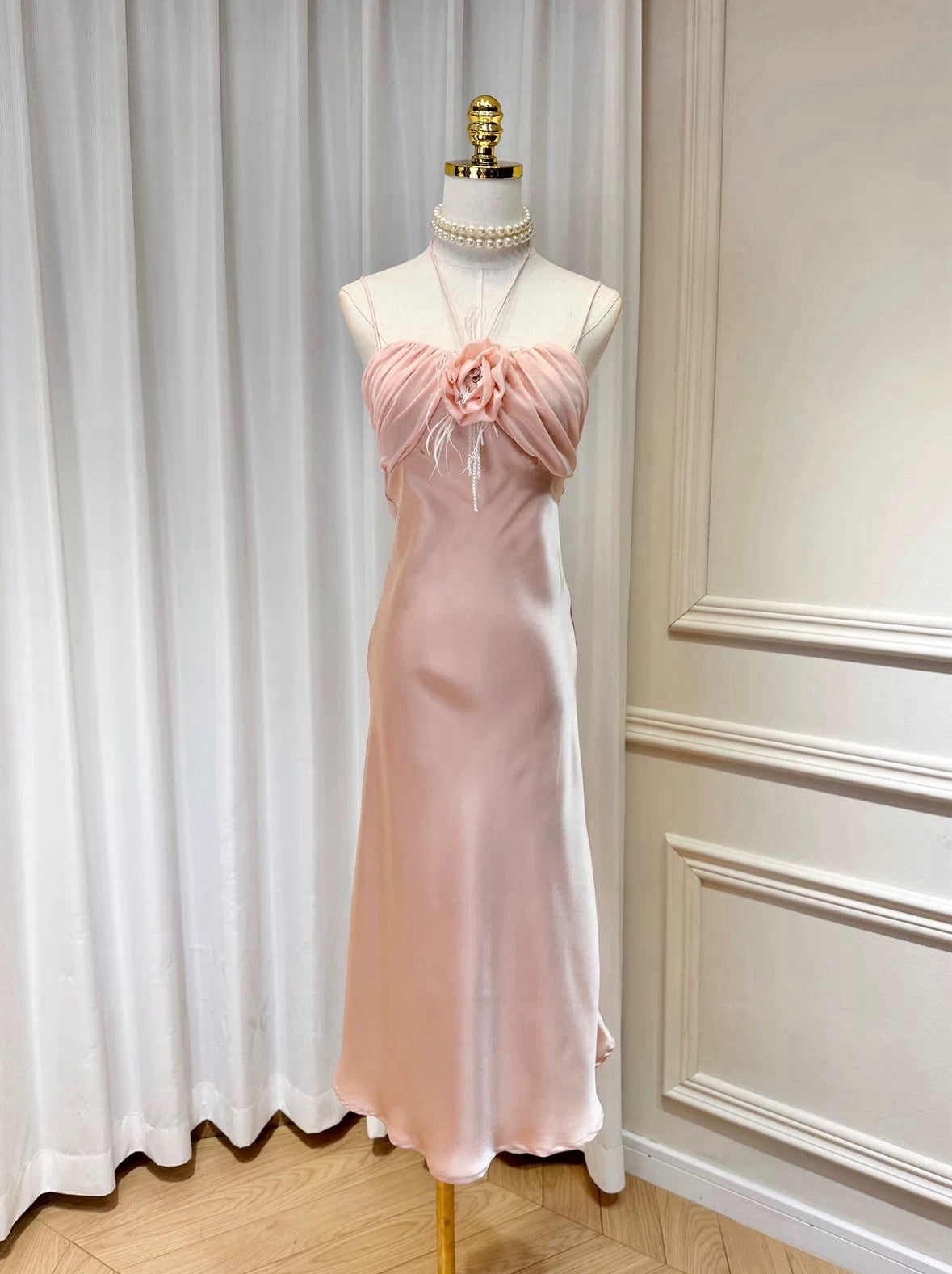 Rosette Satin Midi Dress