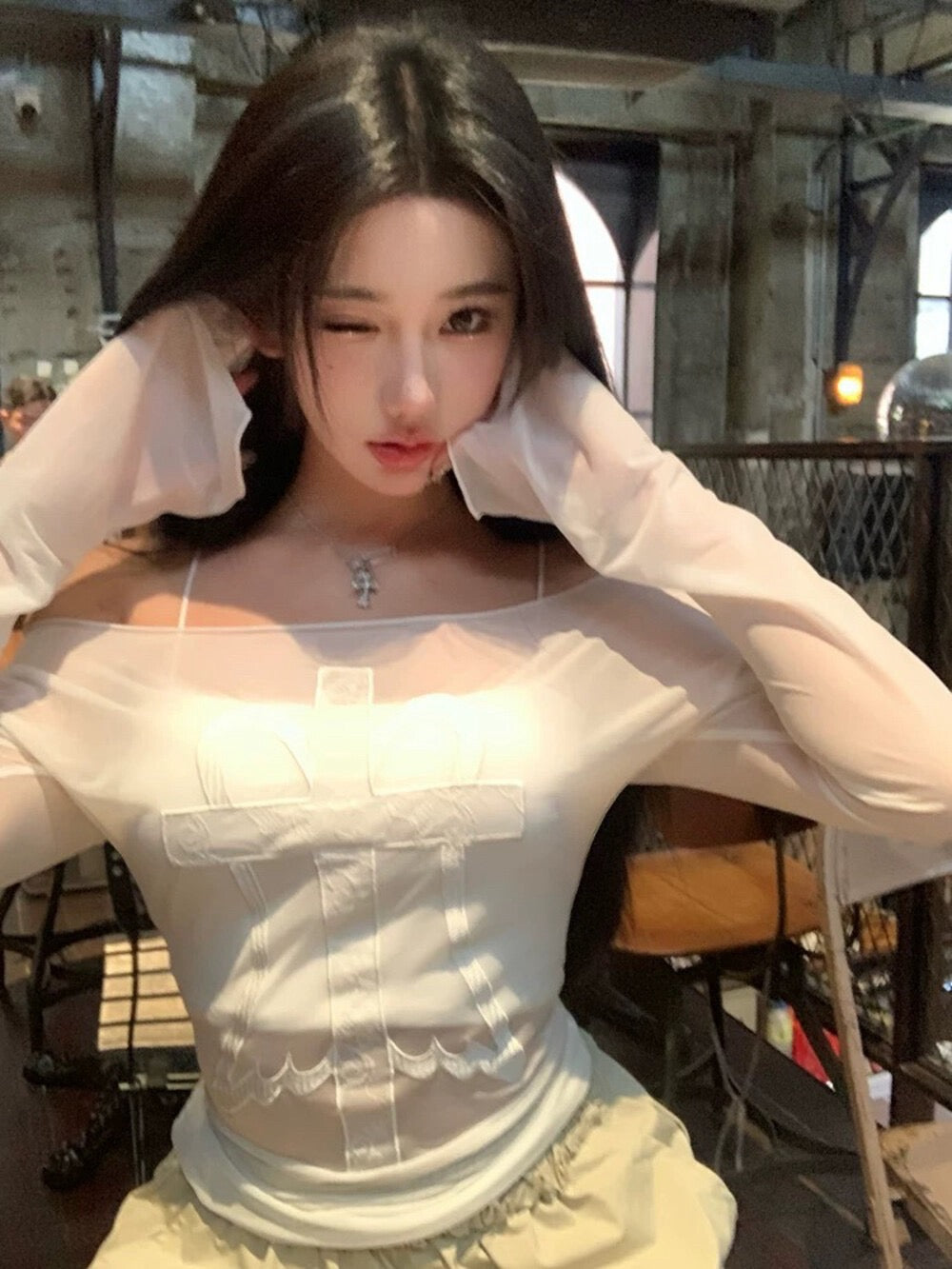 Sheer Off-Shoulder Mesh Top