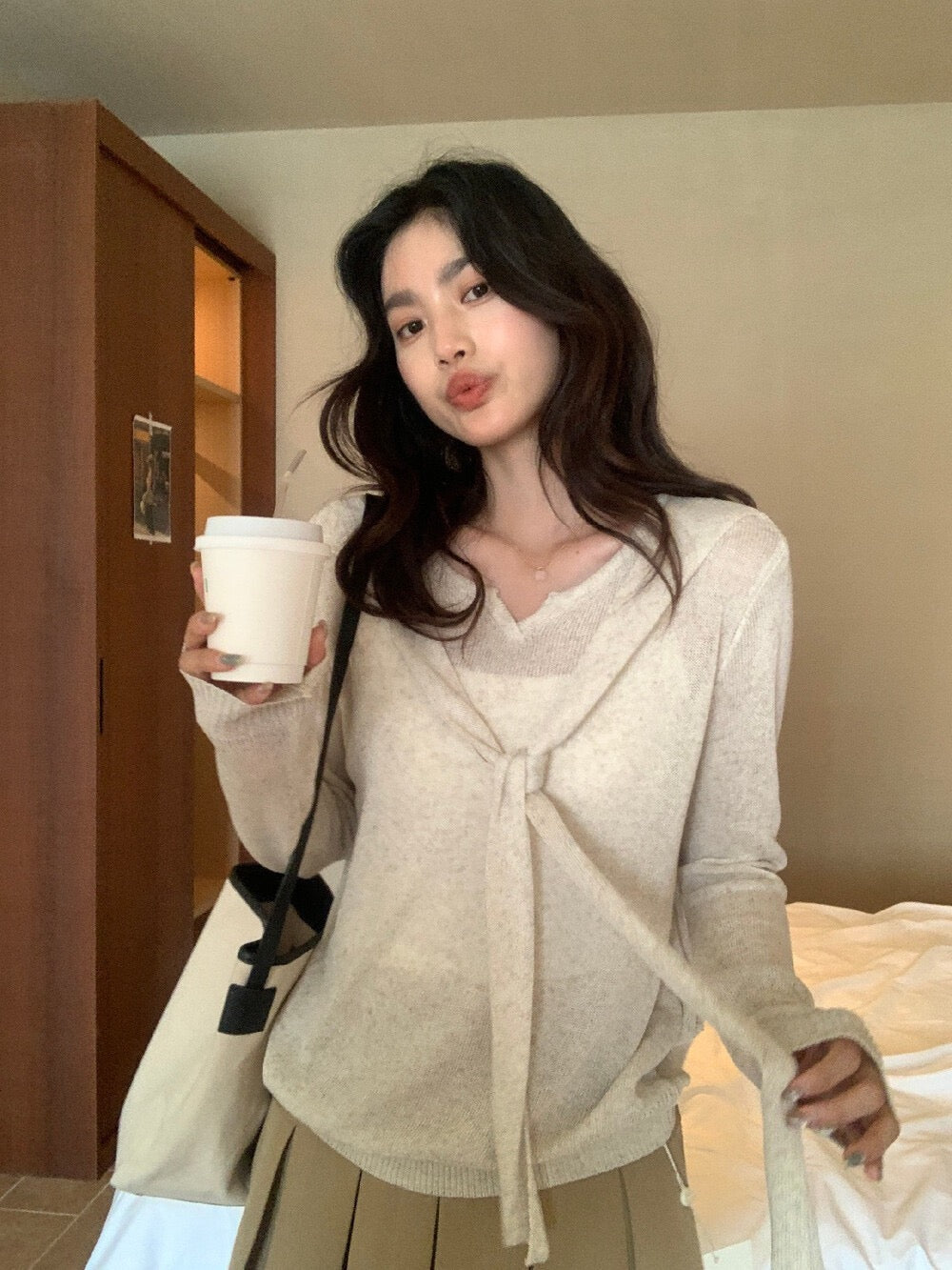Soft Tie-Front Knit Sweater