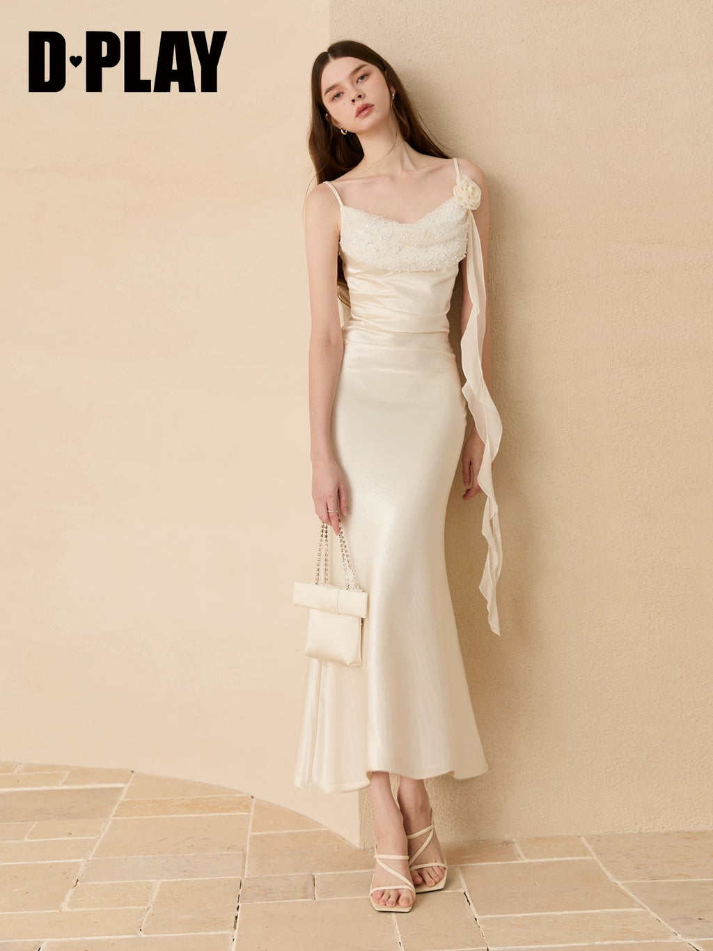 Noir & Ivory Satin Drape Dress