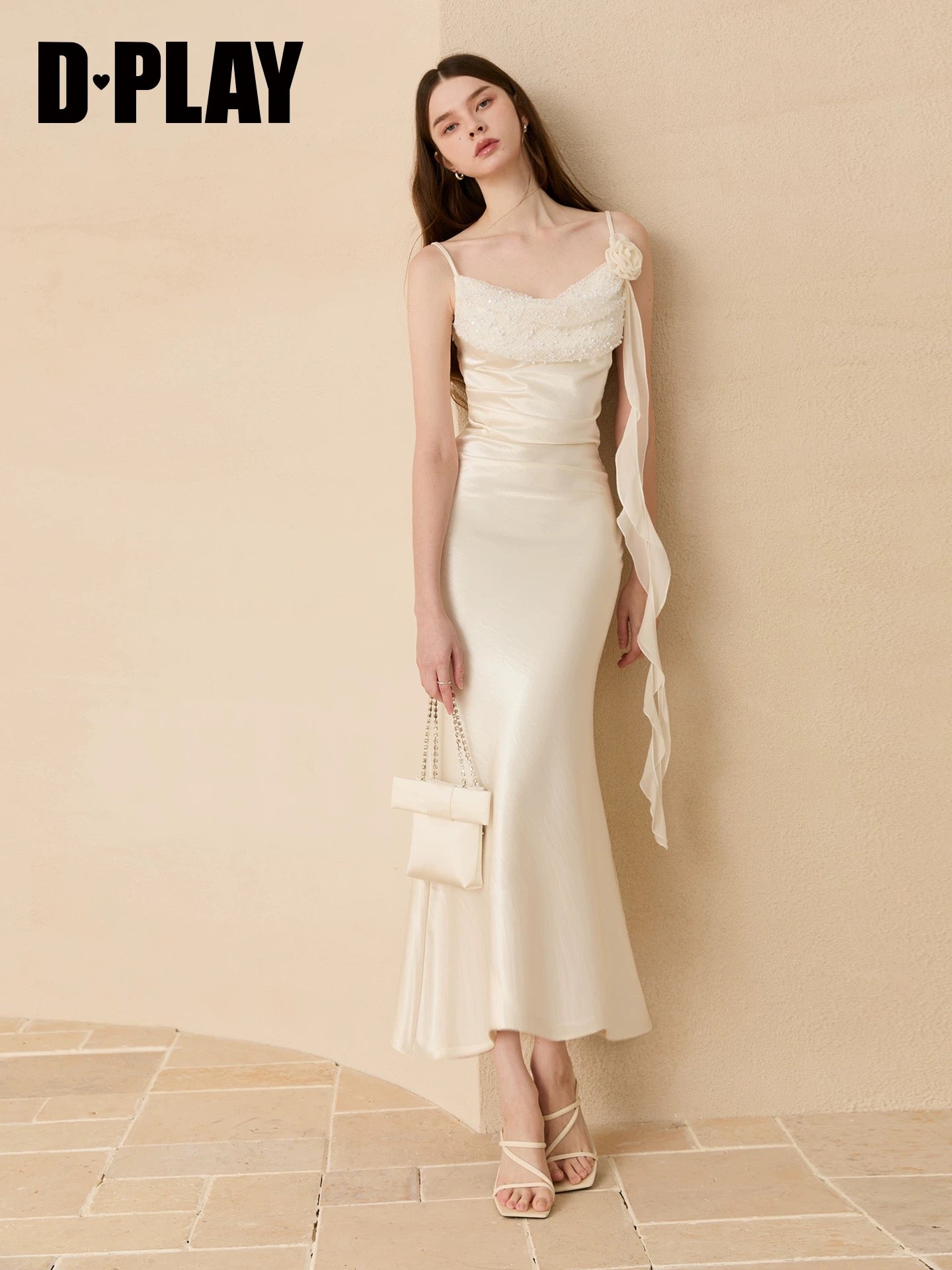 Noir & Ivory Satin Drape Dress