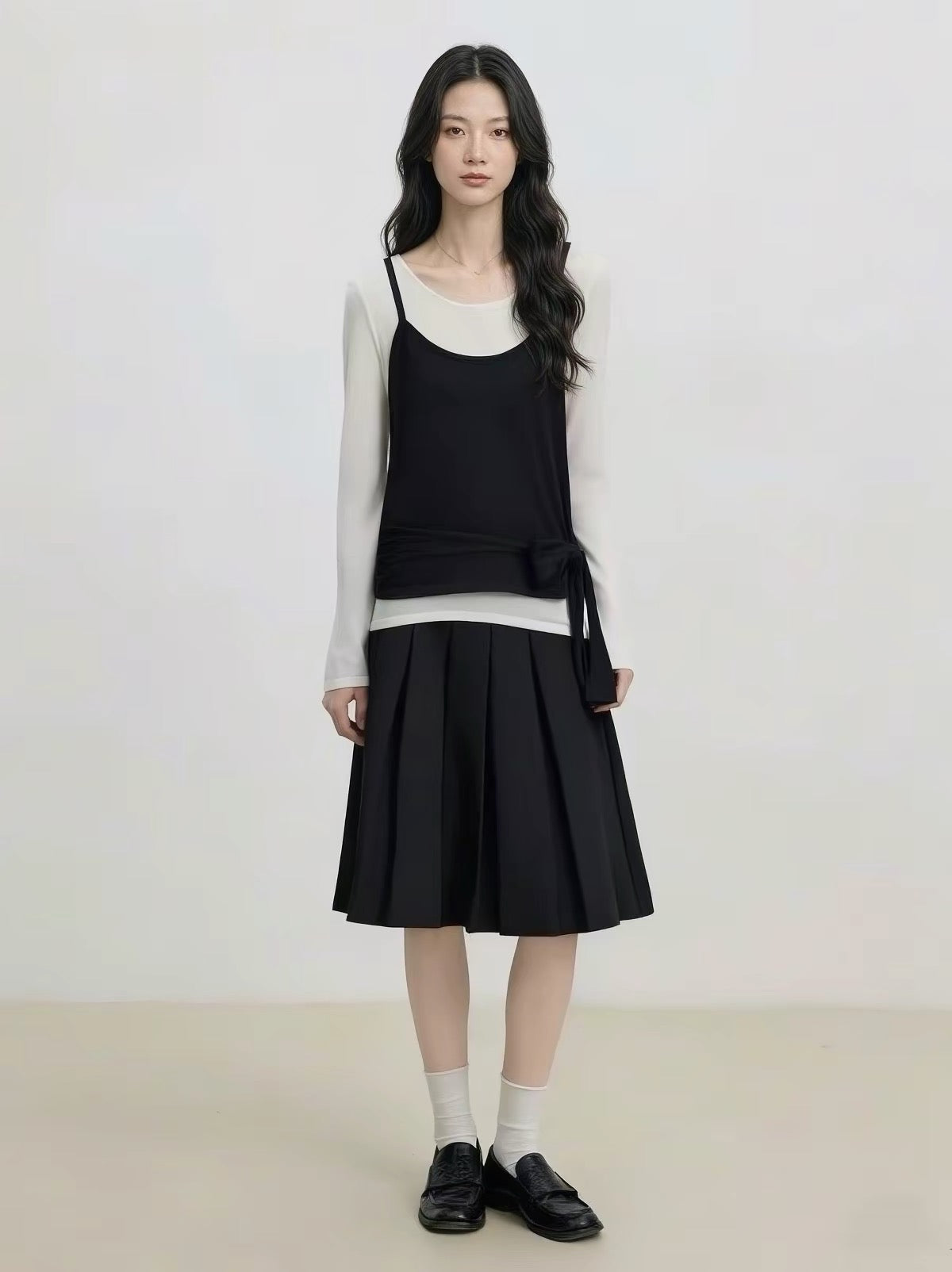 Classic Pleated Midi Skirt - styled view