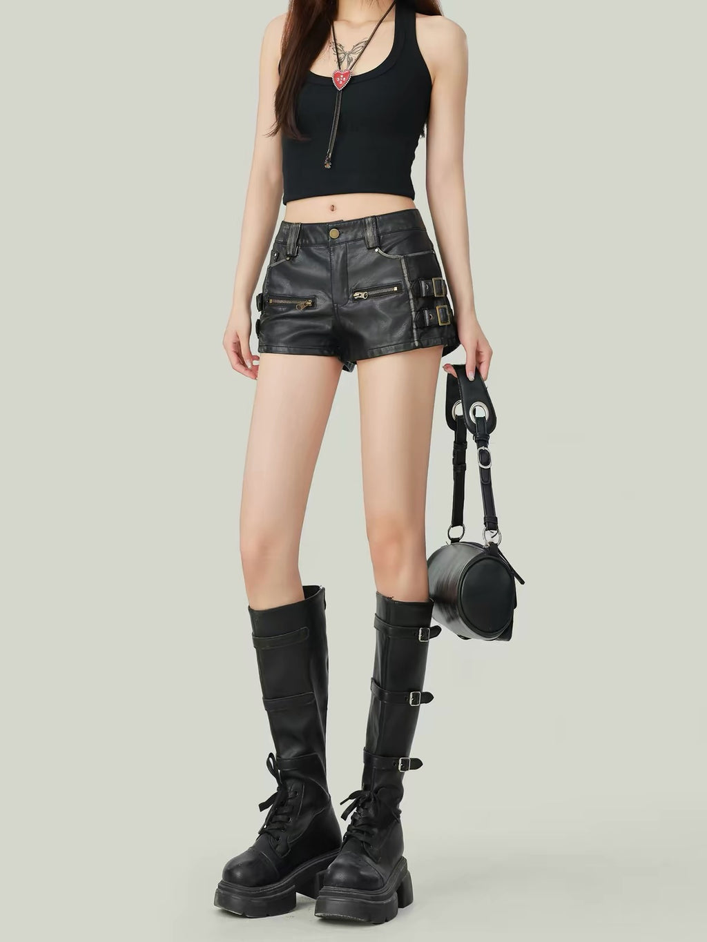 Ryder Buckle Faux Leather Shorts