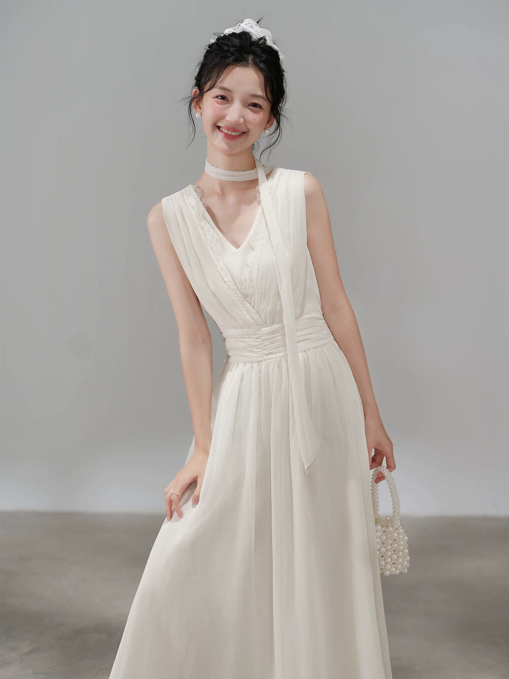 Rosé Lace Chiffon Maxi Dress