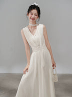 Rosé Lace Chiffon Maxi Dress - back view