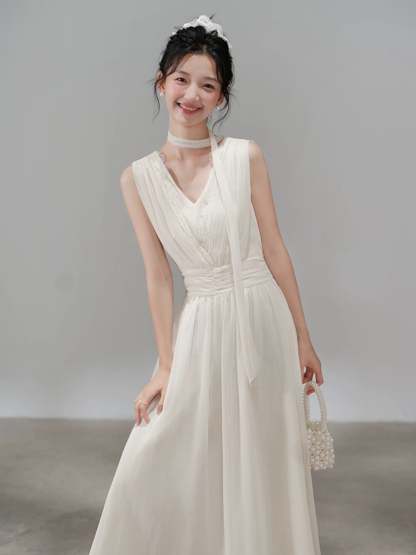 Rosé Lace Chiffon Maxi Dress