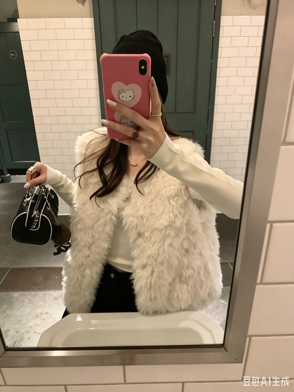 Vanilla Cloud Faux Fur Vest - detail view