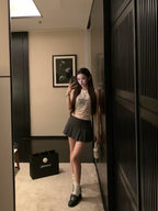Heather Grey Pleated Mini Skirt - front view