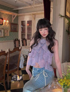 Rosalie Ruffle Halter Top – Lavender Mist - styled view