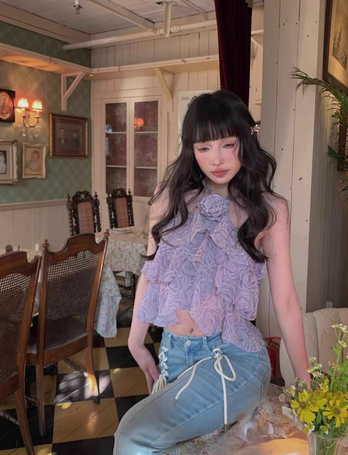 Rosalie Ruffle Halter Top – Lavender Mist