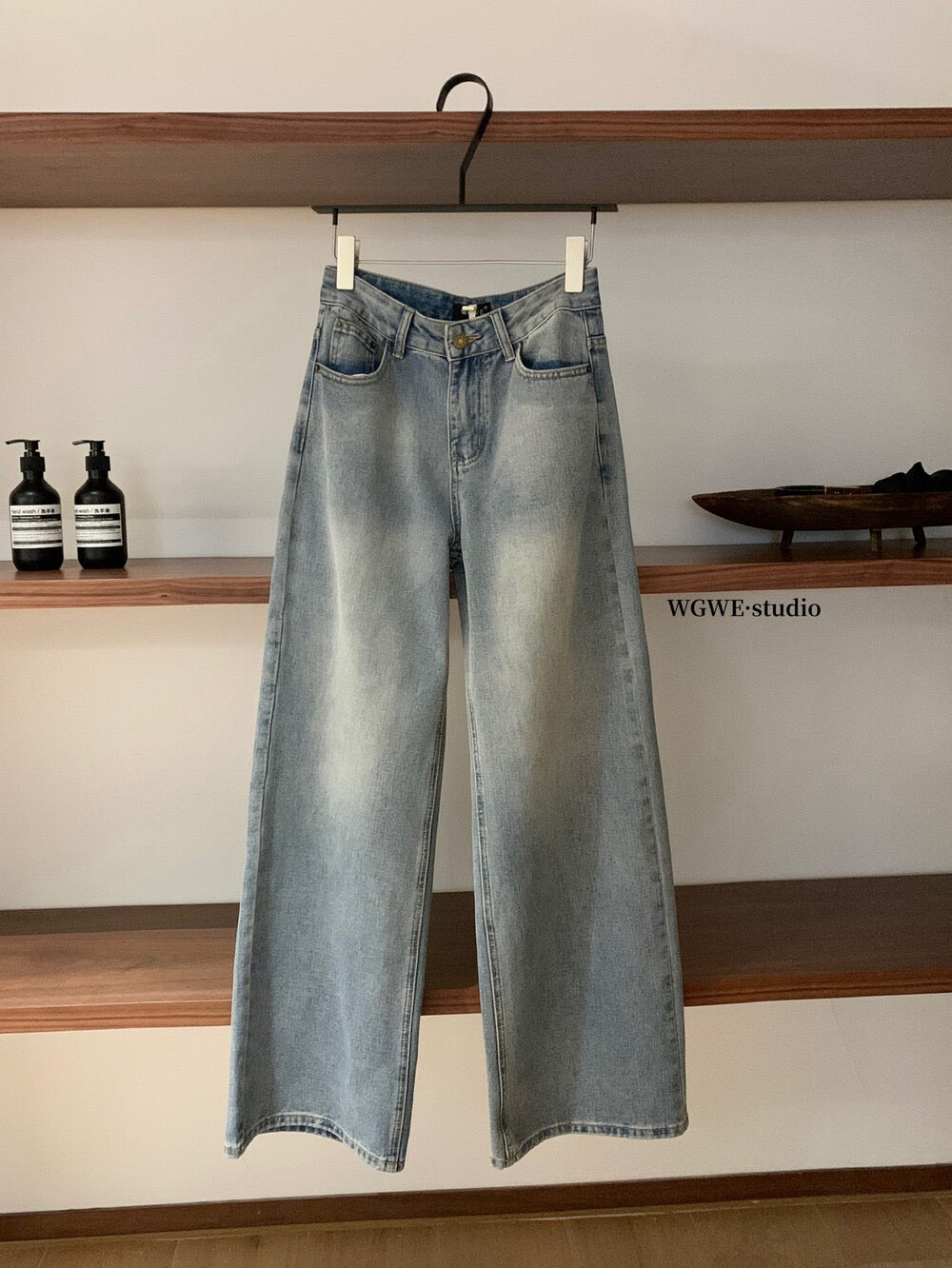 Washed Light Blue Relaxed Wide-Leg Jeans