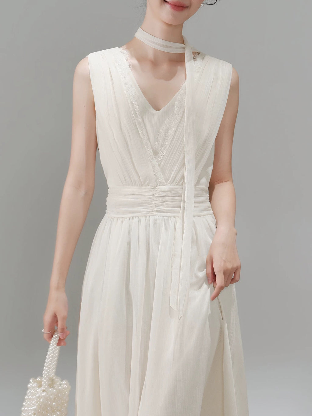 Rosé Lace Chiffon Maxi Dress