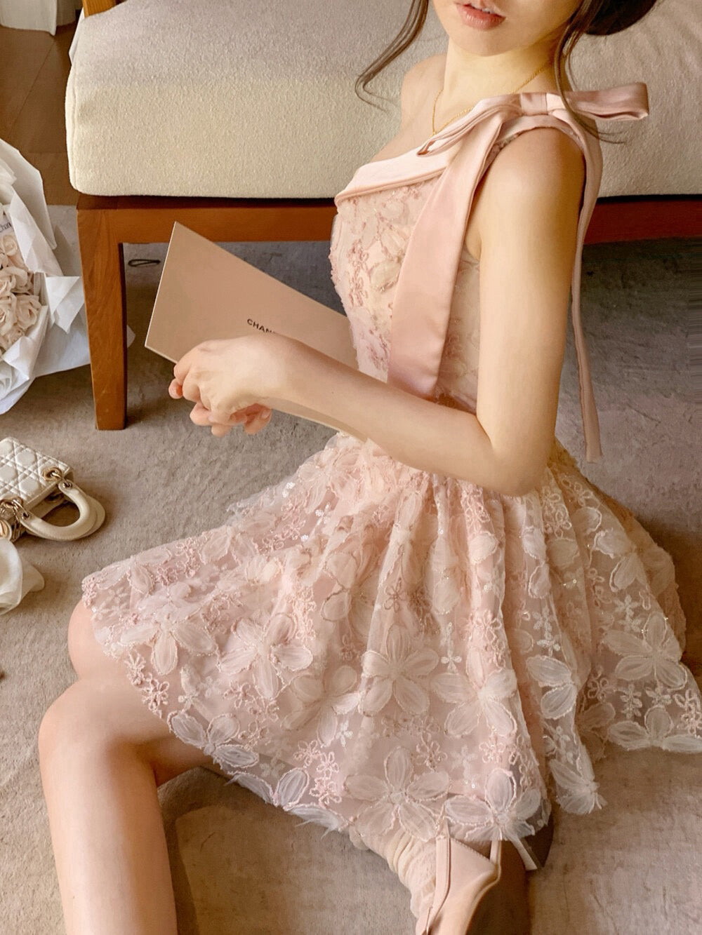 浅樱晚香玉/Rosalie Lace Mini Dress