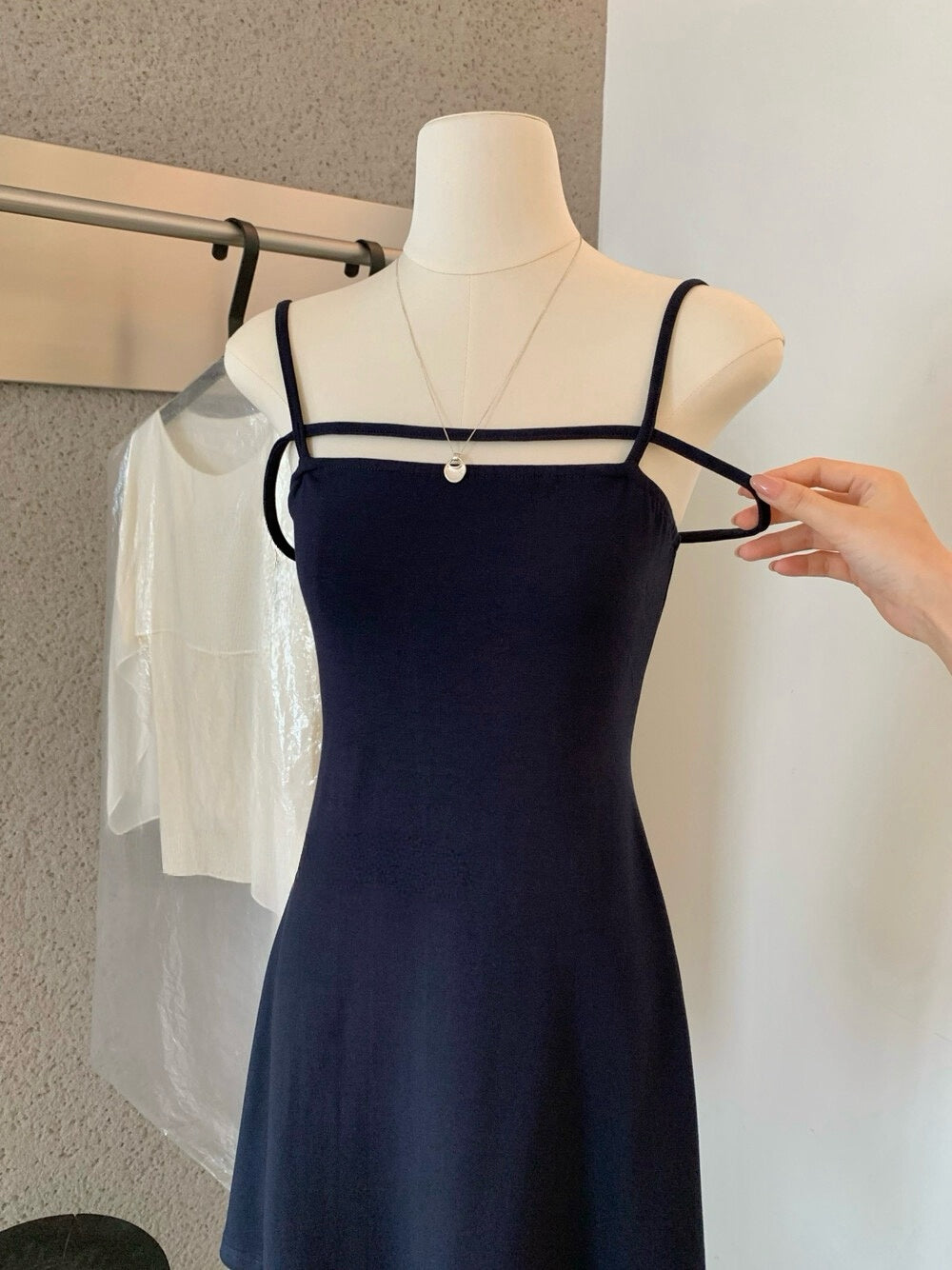 Midnight Blue Ribbon Strap Mini Dress