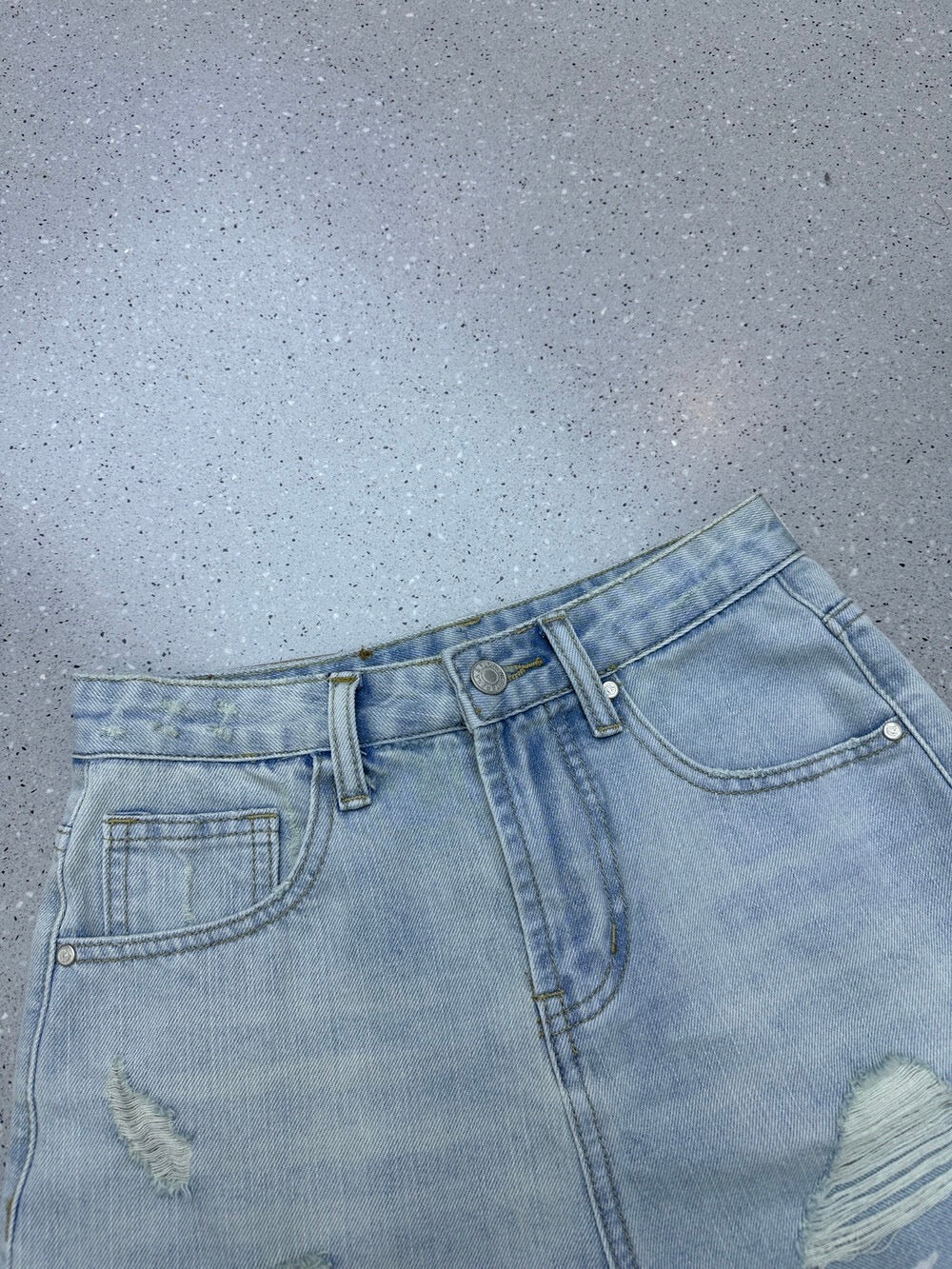 Light Wash Distressed Denim Shorts | Relaxed Fit Ripped Shorts
