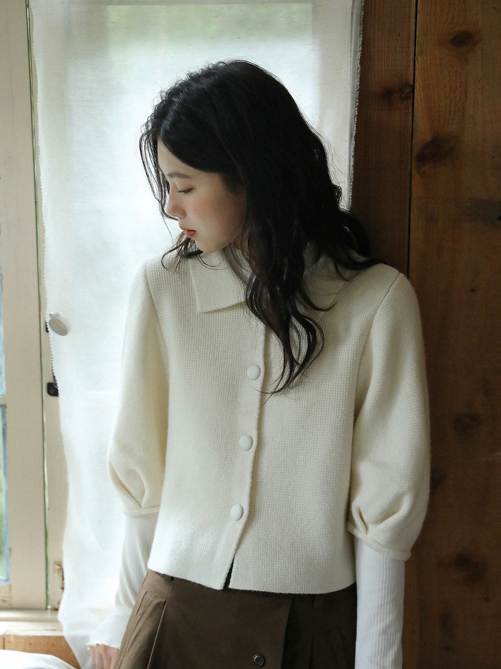Margot Wool Collar Cardigan - detail view