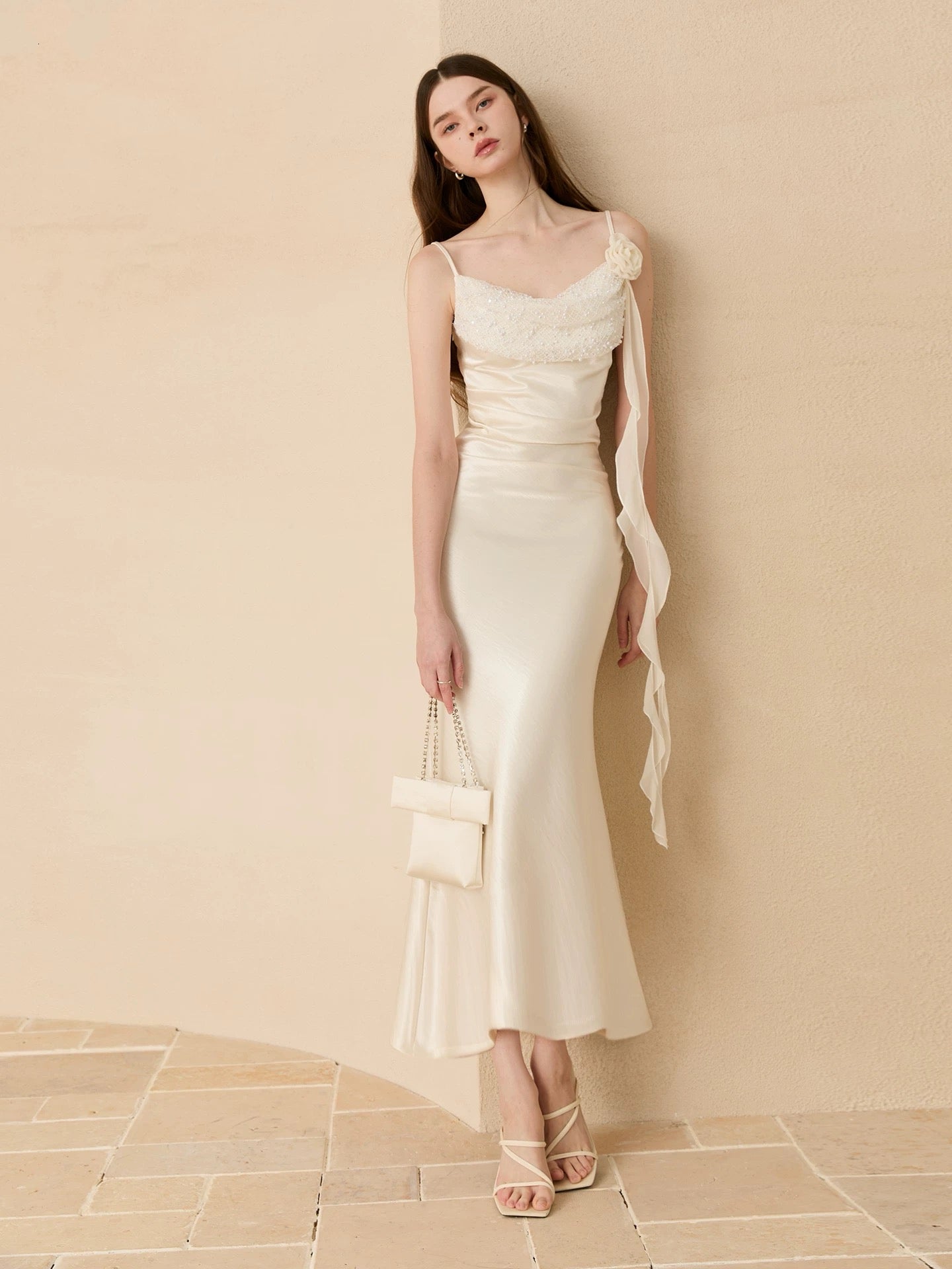 Noir & Ivory Satin Drape Dress