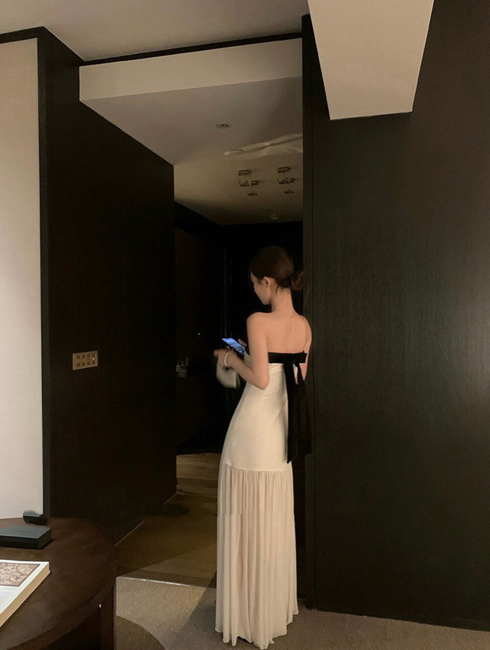 French Contrast Mesh Maxi Dress