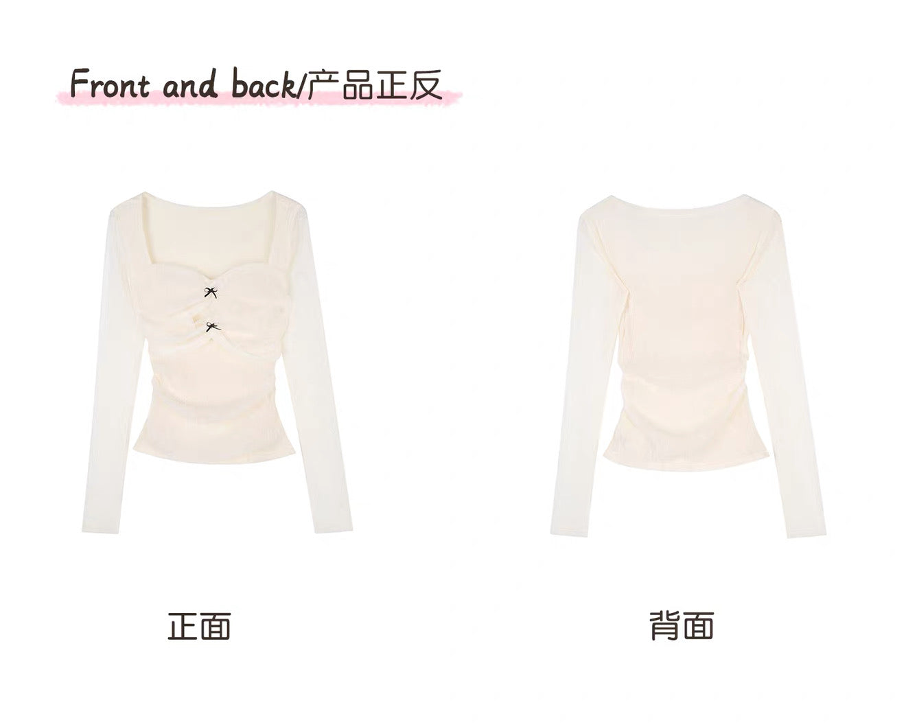 Lace Bow Ruched Long Sleeve Top
