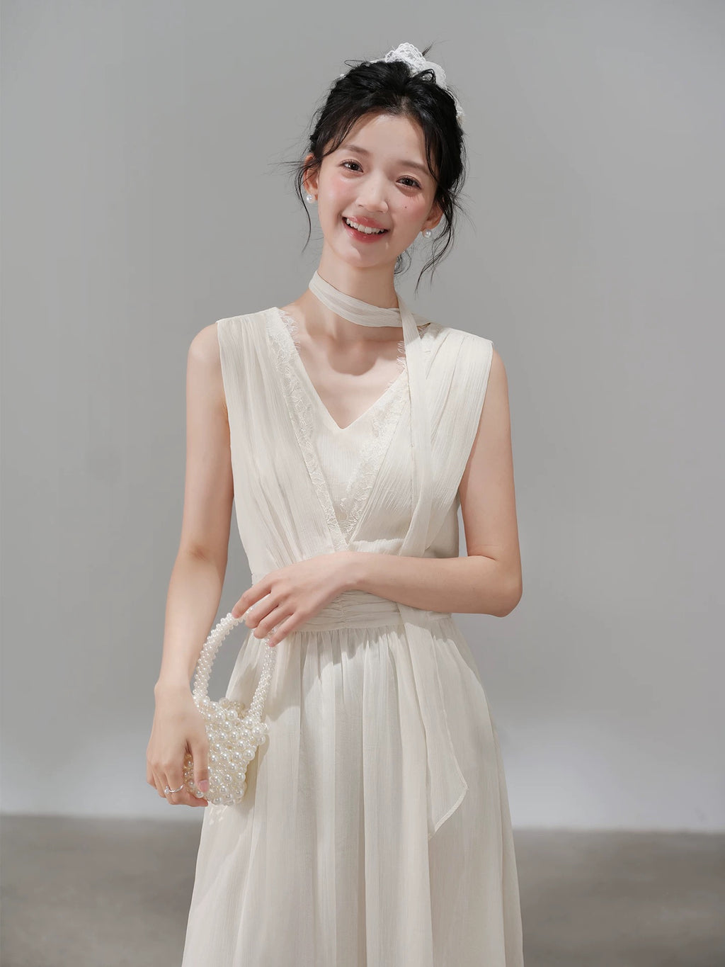 Rosé Lace Chiffon Maxi Dress