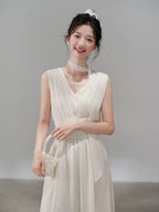 Rosé Lace Chiffon Maxi Dress - front view