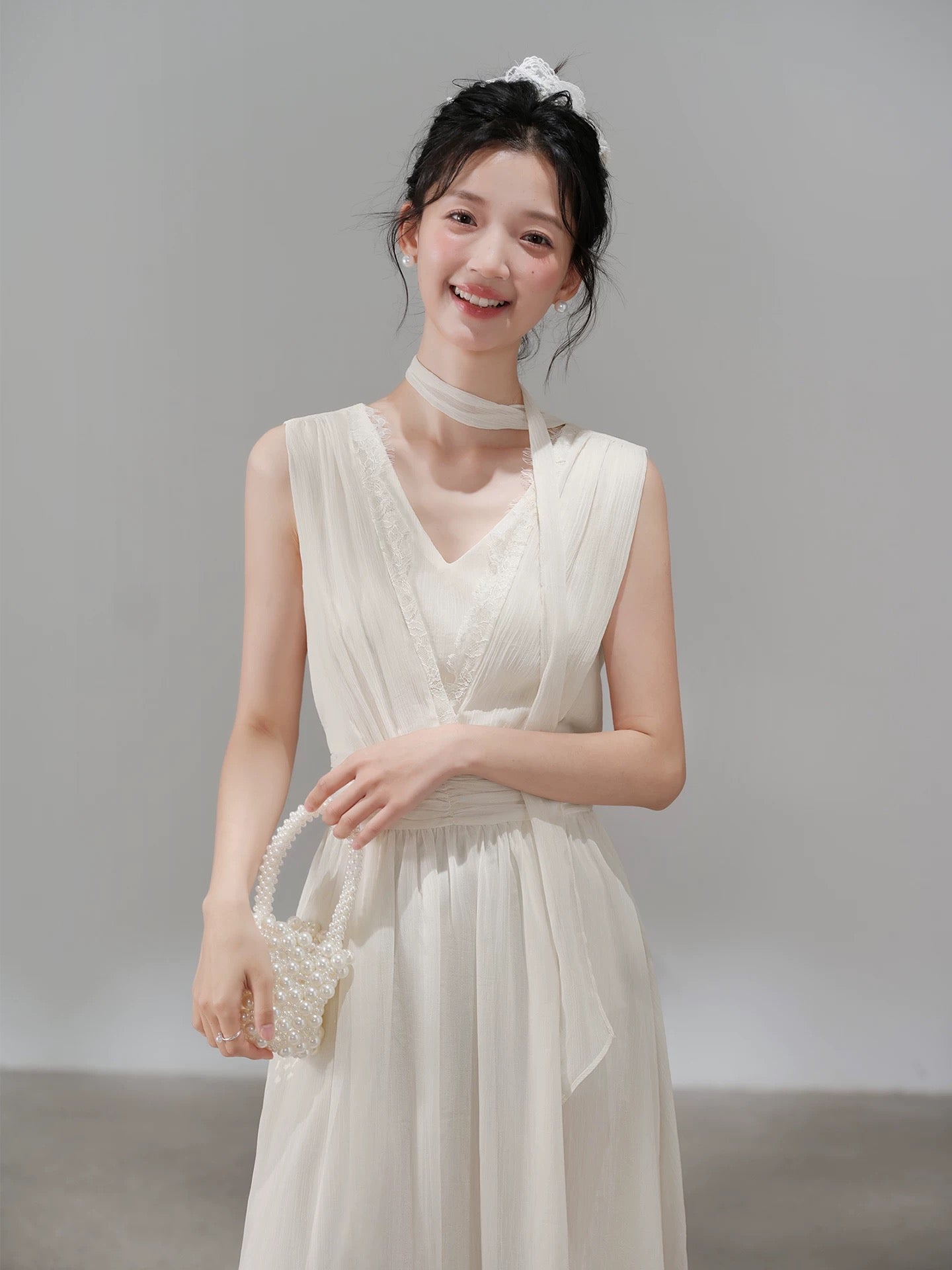 Rosé Lace Chiffon Maxi Dress