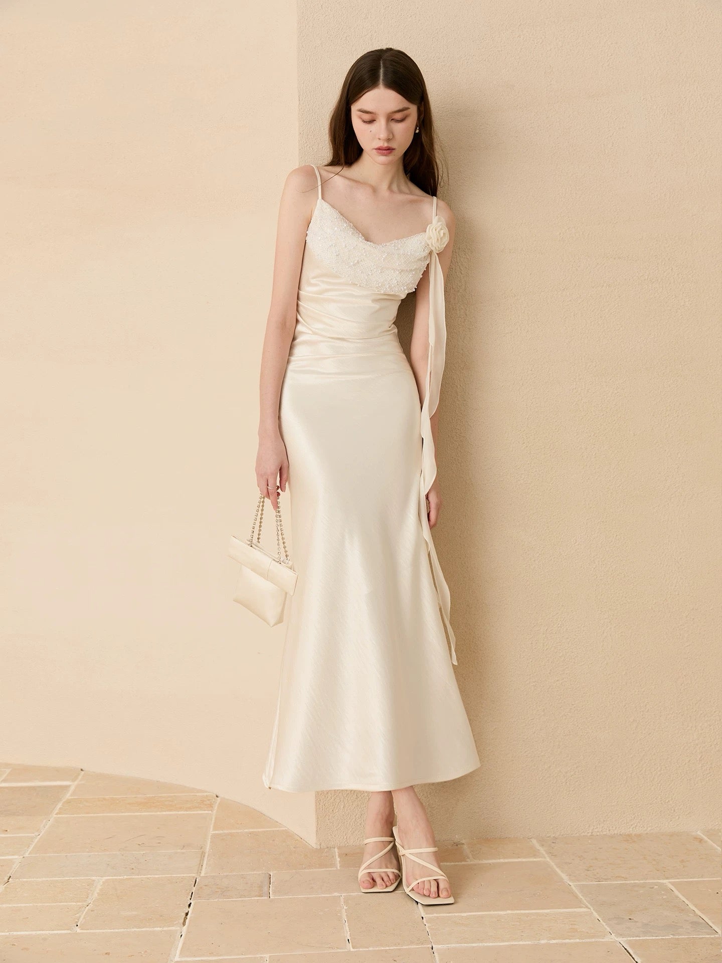 Noir & Ivory Satin Drape Dress
