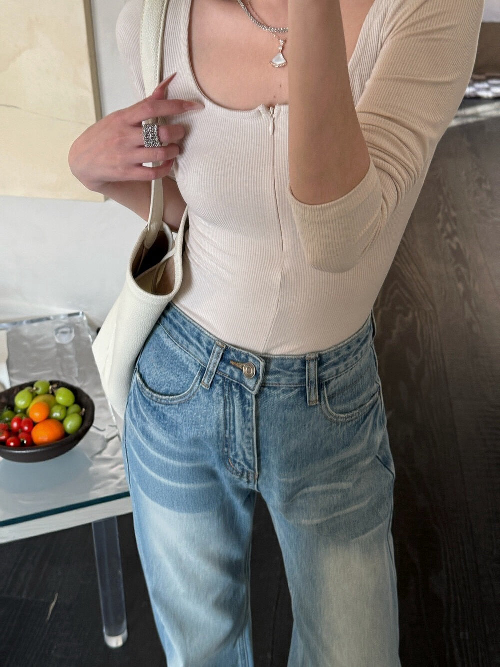 Soft Vintage Wash Wide-Leg Denim