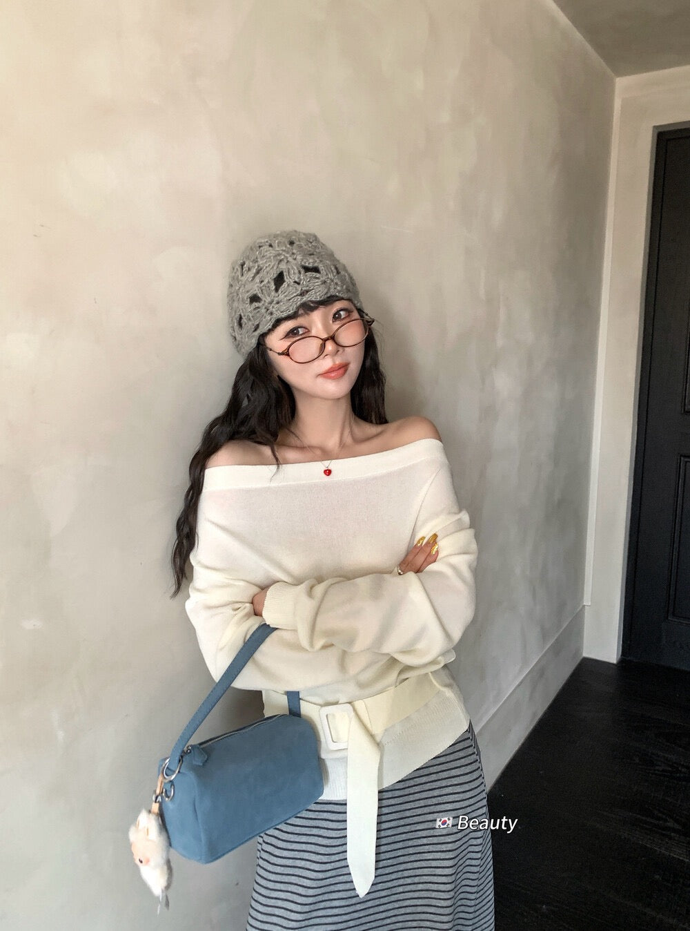 Soft Off-Shoulder Tie Knit Top
