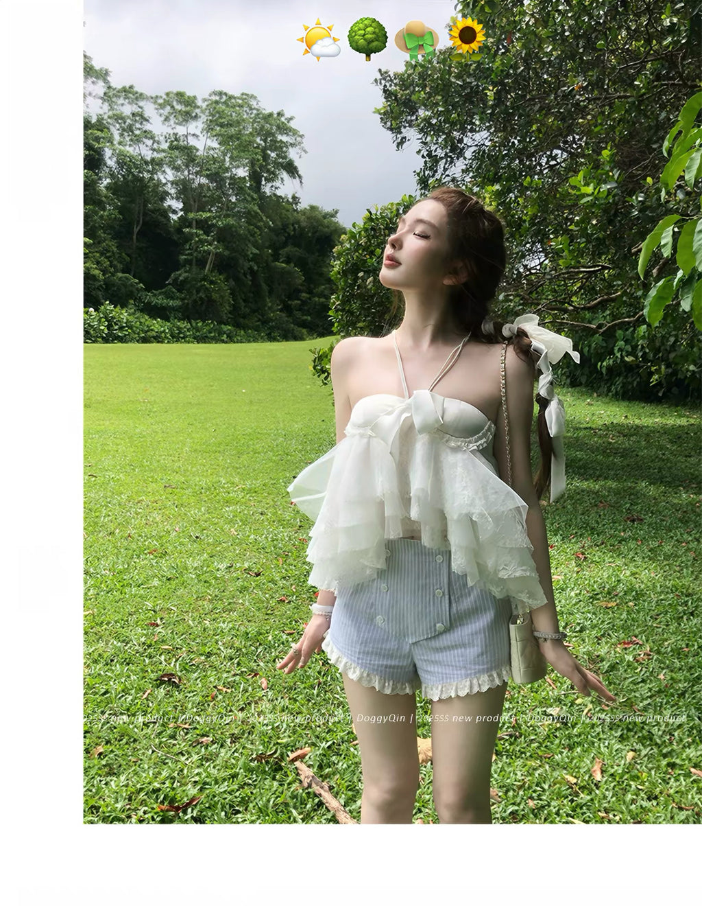 蜇光古匣/Lace Layer Ribbon Halter Top