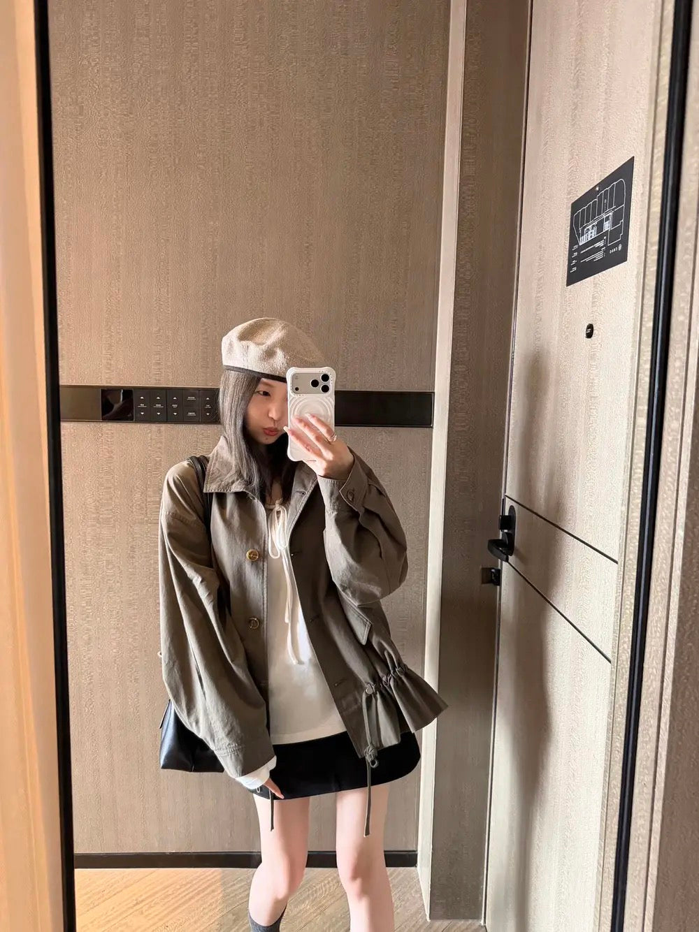 Khaki Drawstring Field Jacket - styled view